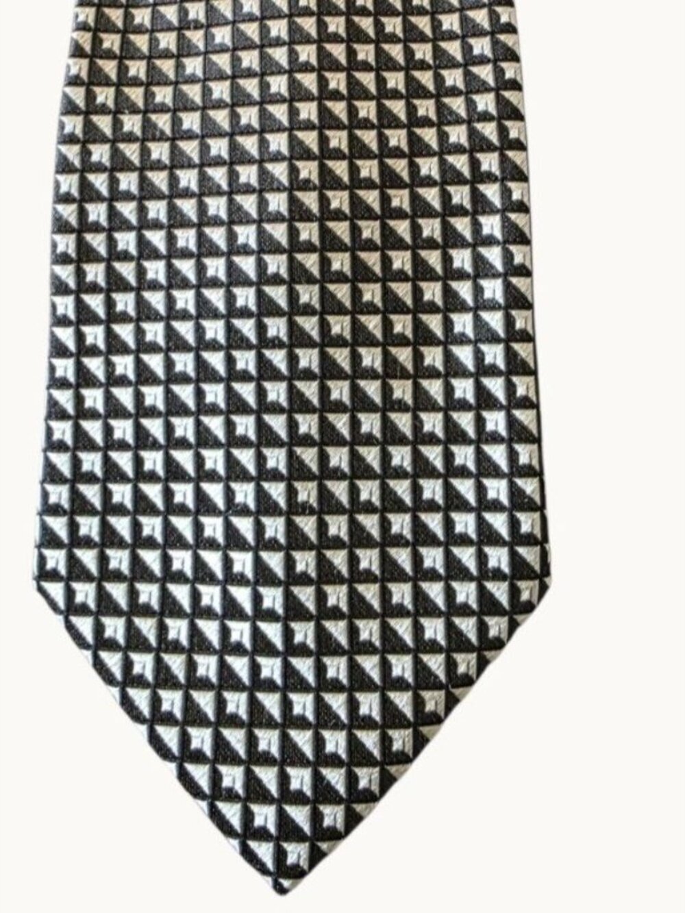 Roberto Villini Italian Silk Couture Neck Tie Handmade Geometric Black Silver